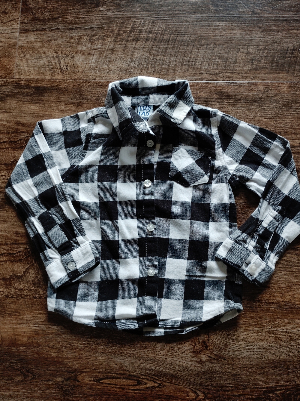 Little Lad Black & White Plaid Button-Up Shirt